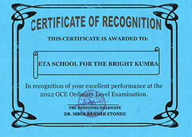 2022 Certificate of Recognition - Ordinary Level